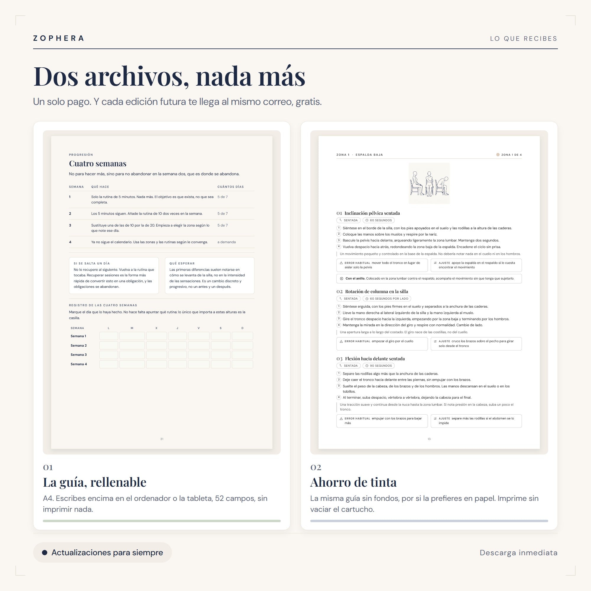 Zophera Fascia y estiramientos para quien pasa el día sentada (guía PDF)